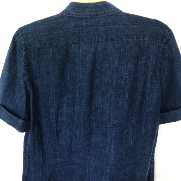 Ralph Lauren Linen Indigo Blue Shirt Short Sleeve - Picture 7 of 8